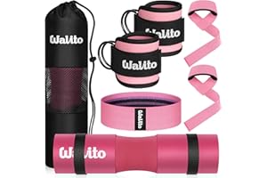 WALITO 7Pcs Barbell Pad Set for Hip Thrust - Squat Pad,Gym Accessories for Women with Bar Bad,Bench Press, with Gym Ankle Straps,Resistance Bands for Working Out,Lifting Strap,Carry Bag