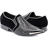 Enzo Romeo Crisiano Men Rhinestone Chrome Toe Suede Pointy Dress Loafer Slip On Shoes