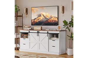 YESHOMY TV Stand for Televisions up to 65 Inchs, with Sliding Barn Doors and 4 Storage Drawers, Console Table and Media Furniture for Living Room, 58 Inch, Milk White
