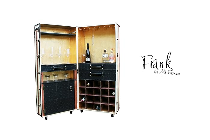 Frank Liquor Wine Cabinet Steamer Trunk Vintage Style Cocktail Bar