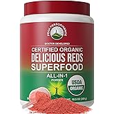 Peak Performance Organic Reds Superfood Powder, Best Tasting Organic Red Juice Super Food w/ 25+ All Natural Ingredients & Polyphenols, Vital for Max Energy and Detox. Raspberry, Elderberry, Beetroot