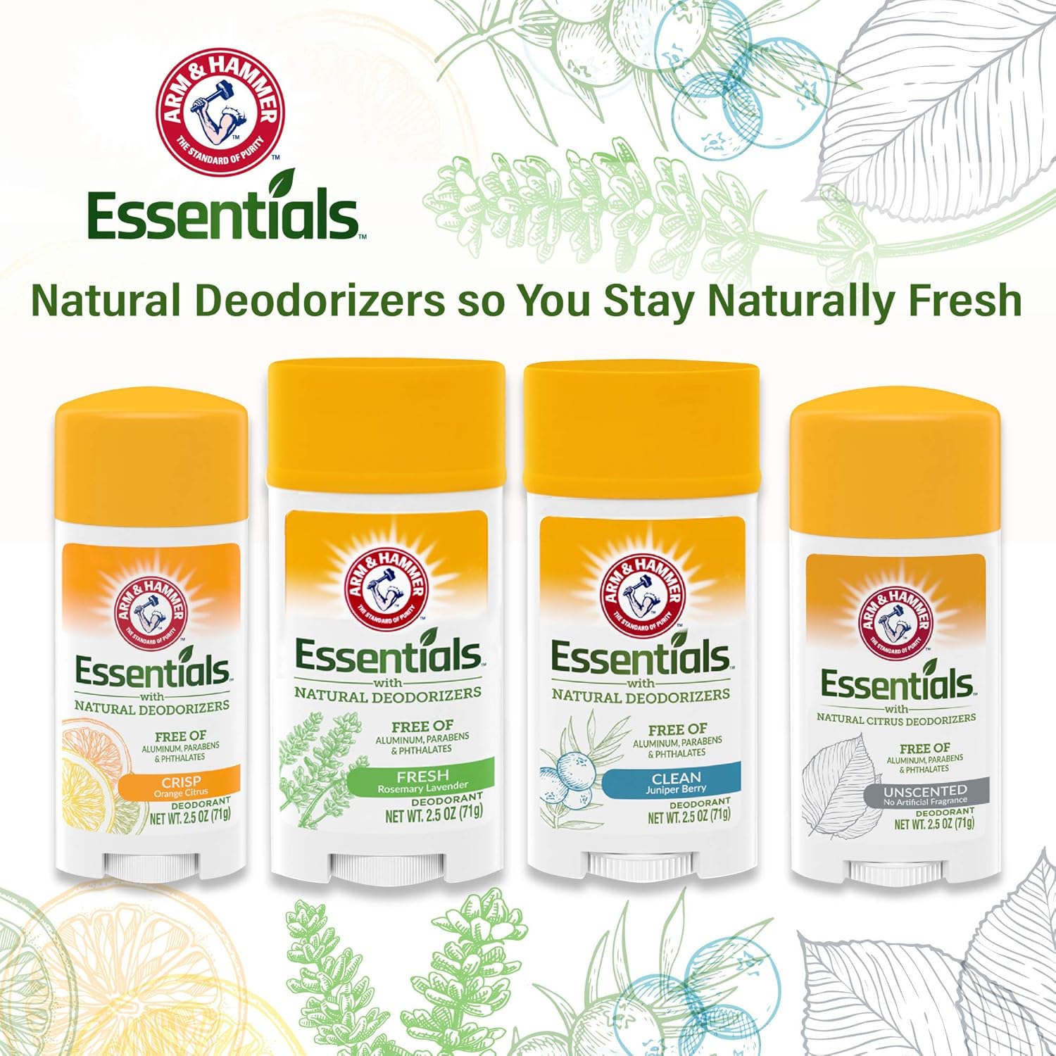 ARM & HAMMER Essentials Deodorant- Fresh Rosemary Lavender- Solid Oval- 2.5oz- Made with Natural Deodorizers- Free From Aluminum, Parabens & Phthalates : Beauty