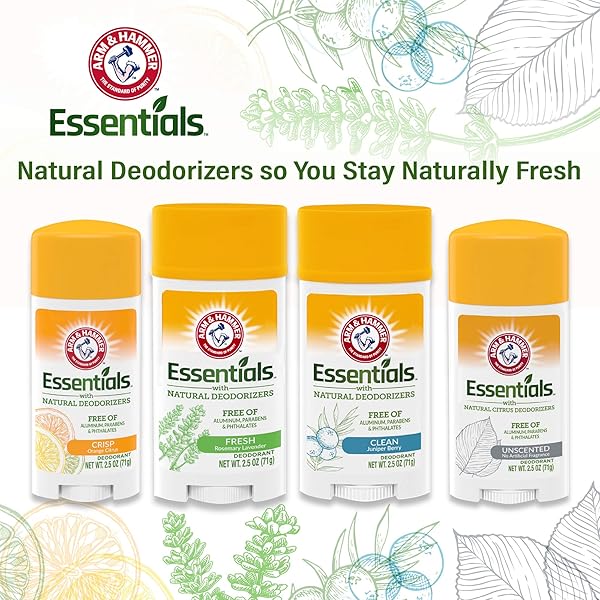 ARM & HAMMER ESSENTIALS DEODORANT, CRISP ORANGE CITRUS, 2.5 OUNCE, 6 COUNT