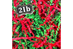 ZEBMOON 2 LB Red Green Crinkle Cut Paper Shred Filler Great for Gift Wrapping, Basket Filling, Birthday, Wedding, Halloween, Thanksgiving, Christmas Day, New Year Party Decorations Filling Supplies