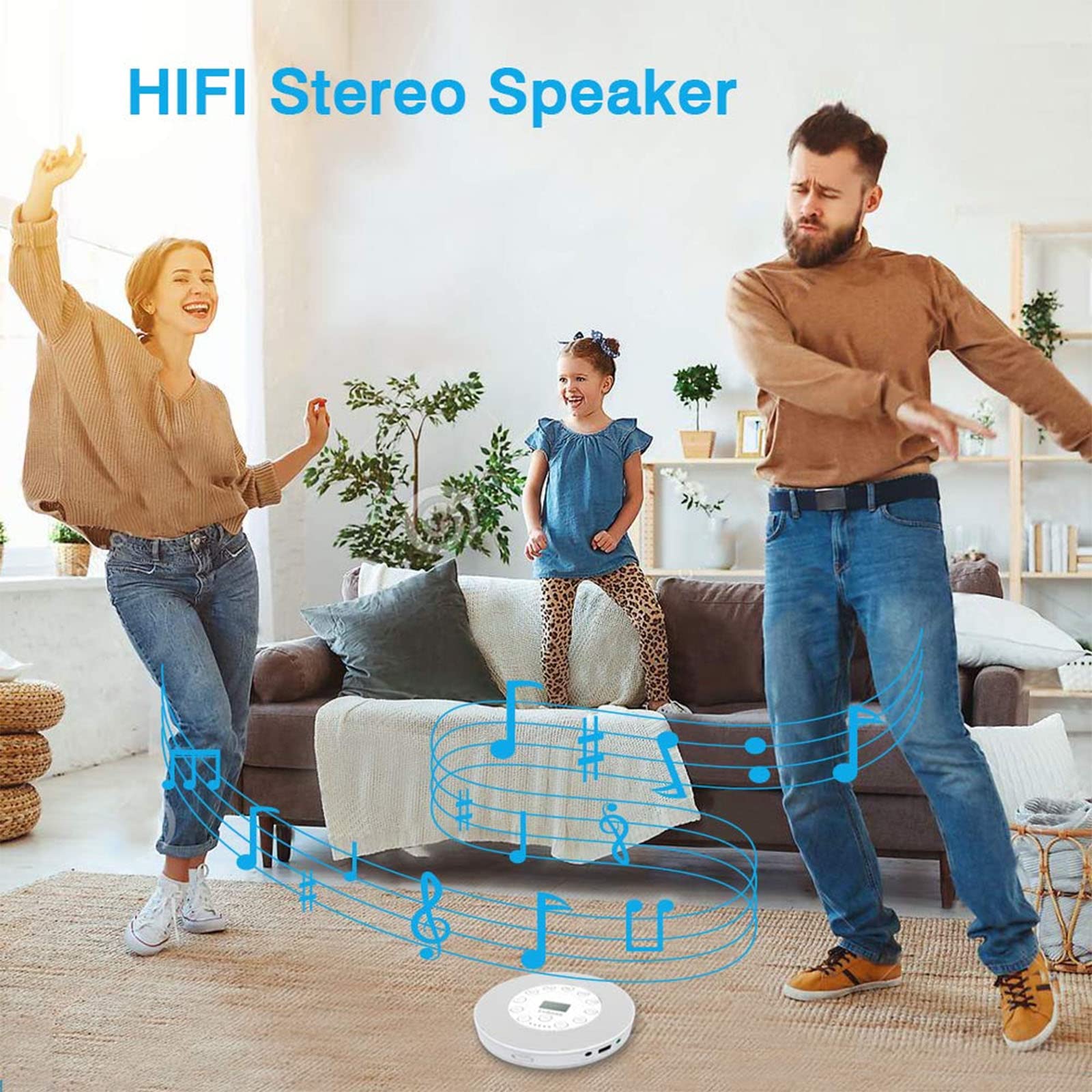 Lukasa Portable Bluetooth CD Player Built-in Speaker Stereo, Personal Walkman MP3 Players Rechargeable Compact Car Disc CD Music Player USB Play Anti-Shock Protection (White)