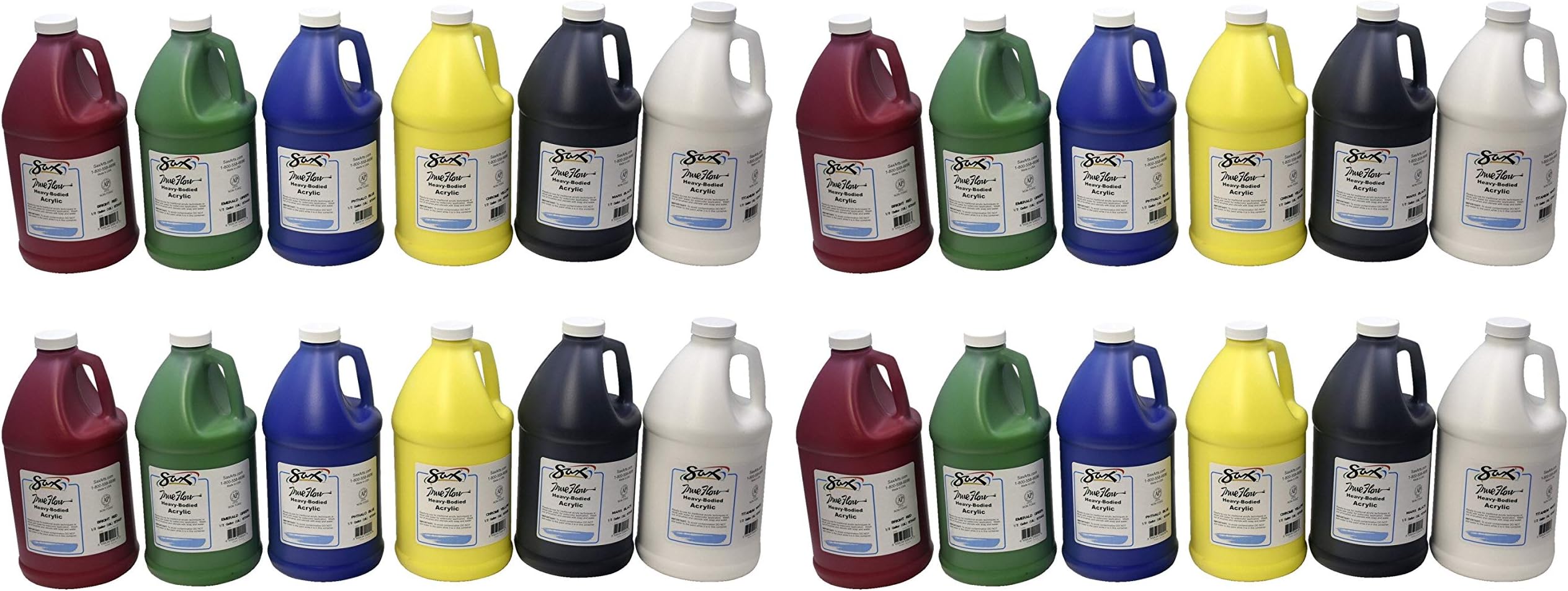 Sax True Flow Heavy Body Acrylic Paint, 1/2 Gallon, Assorted Colors, Set of 6-439307 (Fоur Расk)
