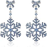 BriLove Christmas Snowflake Earrings for Women,Shiny Winter Party Bowtie Snowflakes Rhinestones Dangle Drop Earring for Xmas Festival Decor Holiday Party Jewelry Gift