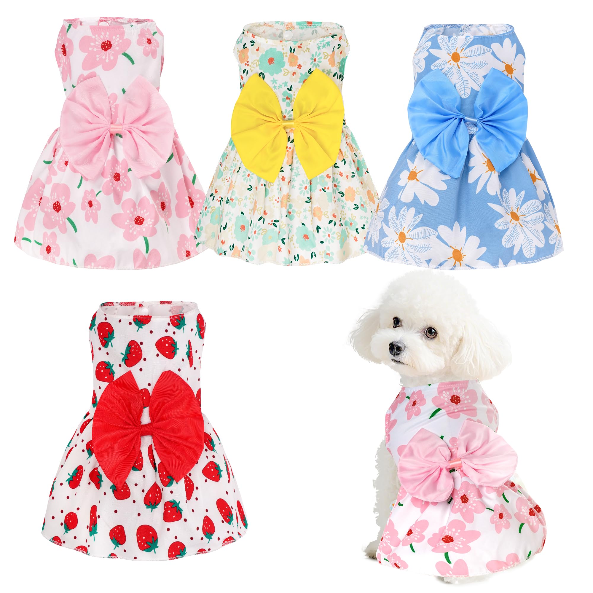 Photo 1 of choyaxo 4pcs Cute Dog Dress Pet Dress Puppy Skirt Summer Pet Clothes for Puppy Small Cats