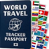 World Travel Tracker Passport: 193 Flag Stickers Track Countries Visited | 3.5 x 5 in, 4 countries per page, sewn-in sticker sheets, gift for travelers