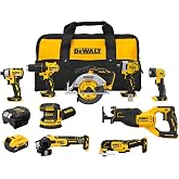 DEWALT 20V MAX 5Ah, Brushless 9 Power Tools with Battery, Charger, Drill, Impact Driver, Reciprocating Saw, Circular Saw, Oscillating Tool, Grinder, Orbit Sander, Impact Wrench, Flashlight (DCK921P1)