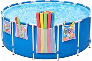 Patented Design! Poolside Mesh Storage Bags with Adjustable Straps, 1-Second Install Above Ground. Pool Hang Organize Bags fo