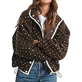Meyhad Women's Fleece Jacket Button Down Lapel Collar Sherpa Jackets Long Sleeve Contrast Quilted Outerwear