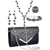 Henoyso 5 Pcs Purse Rhinestone Jewelry Set Prom Jewelry Rhinestone Clutch Purse Necklace Earrings Bracelets for Women Bride
