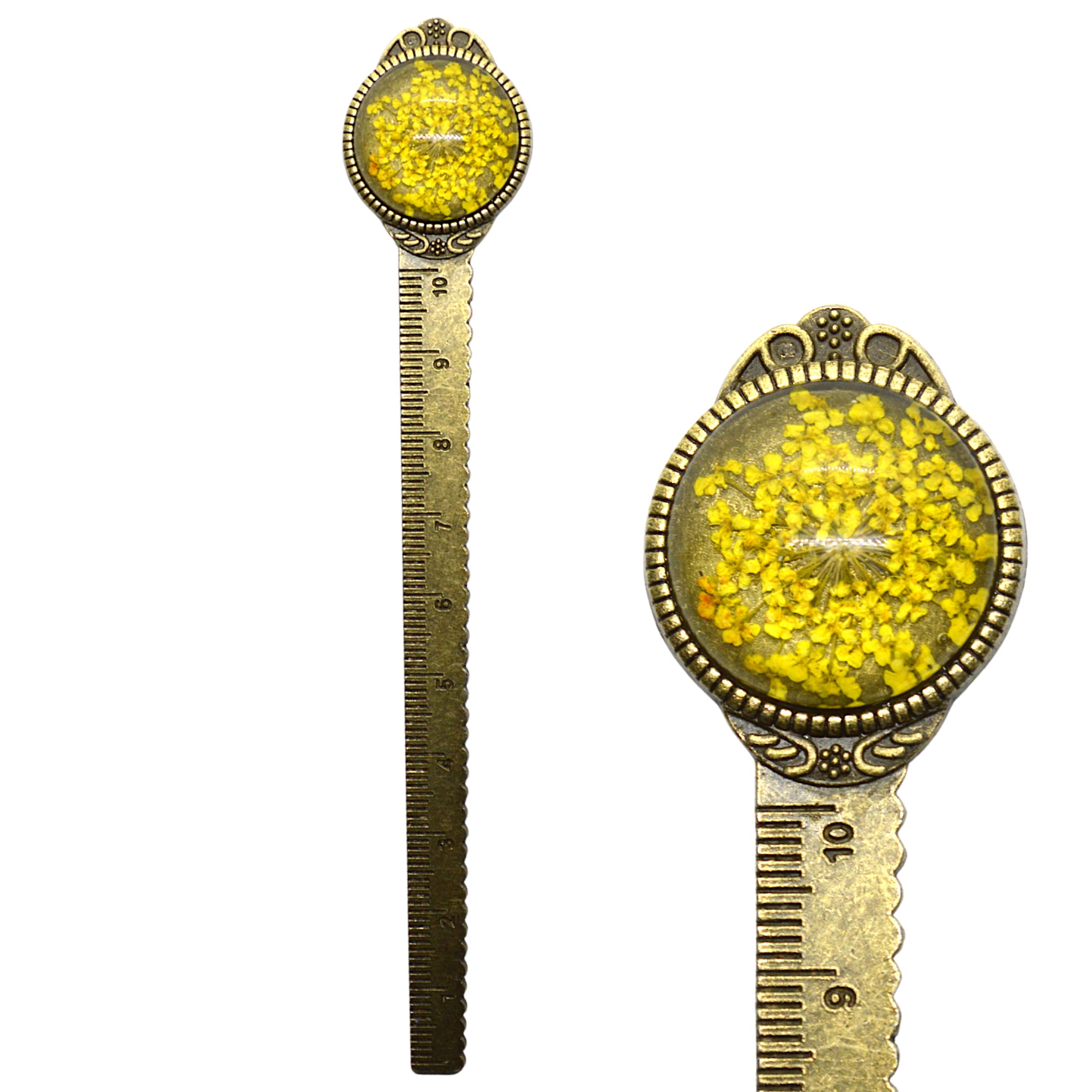 Readerly Vintage Flower Metal Ruler Bookmark - Gift for Book Lovers (Golden Yellow)