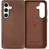 Belemay Leather Case for Samsung Galaxy S25 Compatible with Magsafe, Premium Crazy Horse Leather [Vintage Aesthetic] Unique Patina, Comfort & Soft Grip, Metal Buttons, Classic Brown