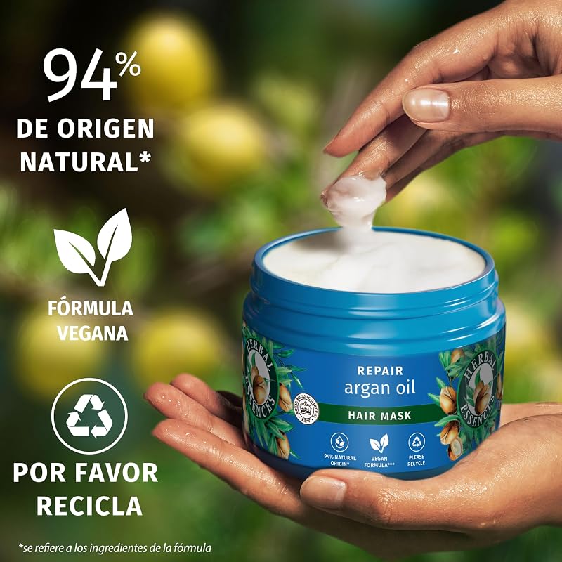 Shampoo Reparador de Óleo de Argan Herbal Essences 2x350 ml Cabelos Danificados, Hidratação Intensa + Máscara Reparadora de Óleo de Argan 500ml