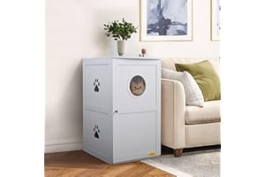 COZIVVOVV Cat Litter Box Enclosure, Clearance Litter Box Furniture Hidden, Wooden Dog Proof Cat Litter Box Cabinet, Indoor Cat House, Side End Table, White (White)