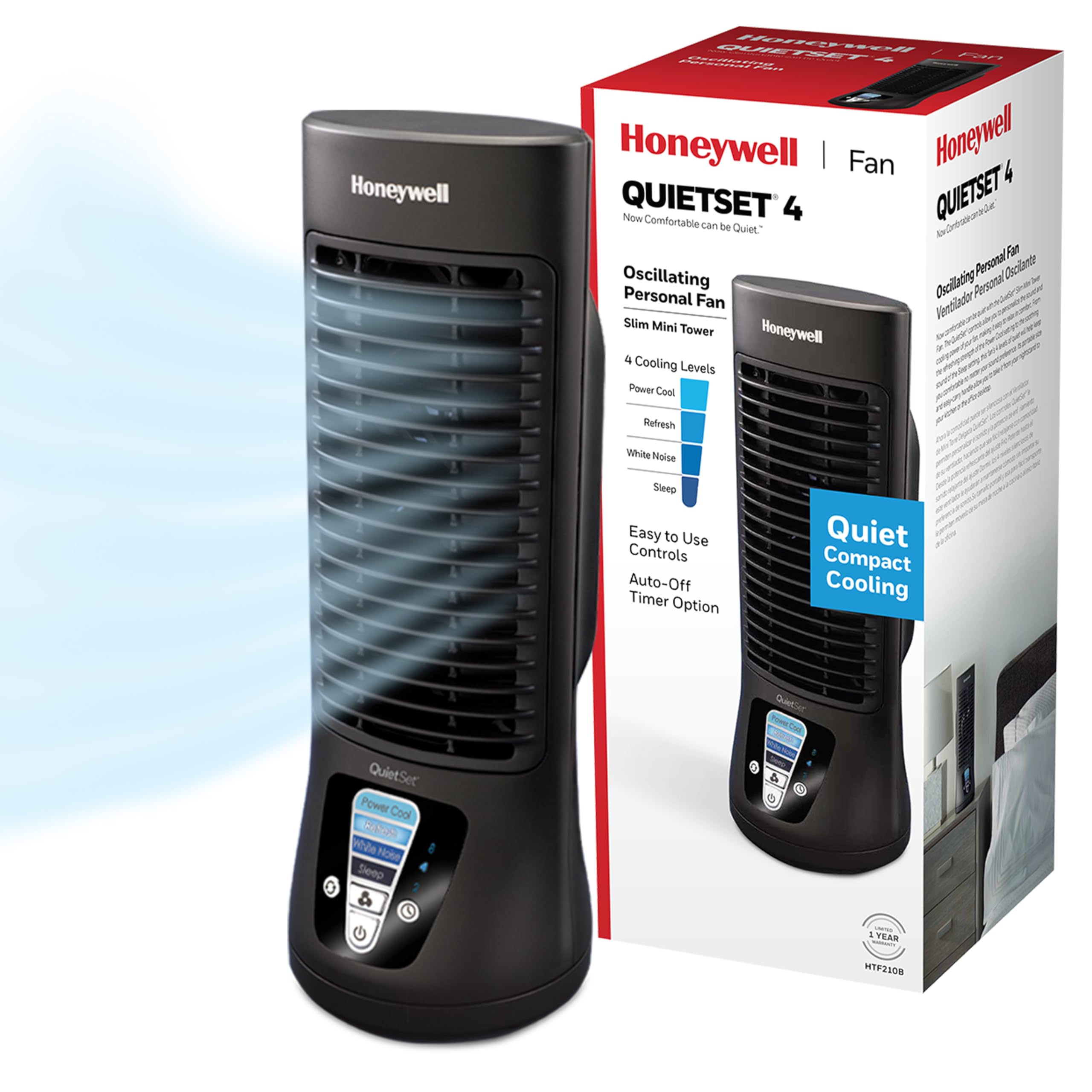 Photo 1 of Honeywell QuietSet Personal Table Fan, Oscillating Personal Desk Fan with Quiet Operation, 4 Levels of Power and Sound, Black, HTF210B