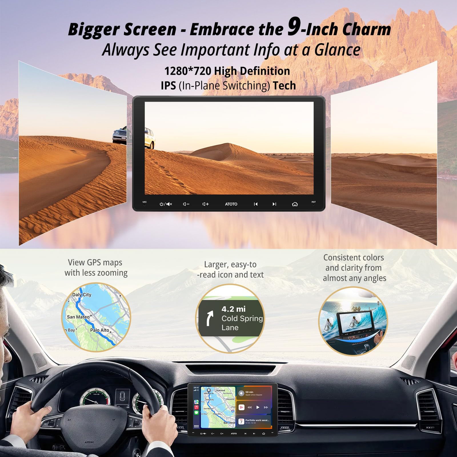 ATOTO Car Stereo Double Din 9inch Touchscreen, Wireless CarPlay/Android Auto, Bluetooth Car Radio with FM AM RDS, Phone Mirror Link, Voice Control, HD Live Rearview, GPS Navi, F7G209WE-Upgrade