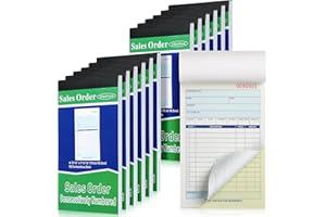 Lincia 12 Pads Sales Order Books 2 Part Carbonless (White/Canary Yellow) Receipt with Carbon Copies Cover Receipt Form Invoice 50 Sets Per Book (4.18 x 7.2 Inch/ 10.6 x 18.3 Cm)