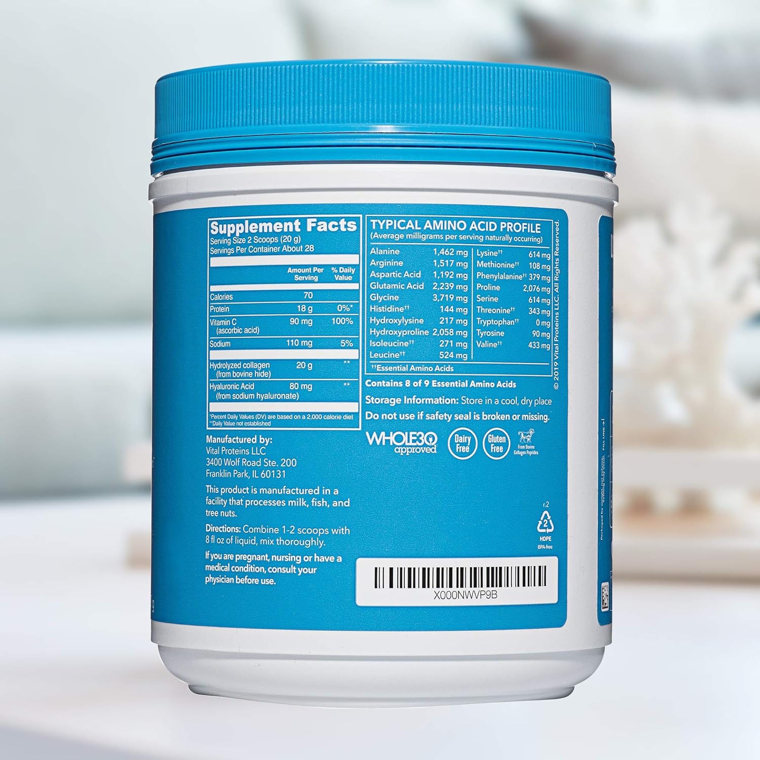 Vital Proteins Collagen Peptides Powder - Pasture Raised, Grass Fed, unflavored 20 oz: Health & Personal Care