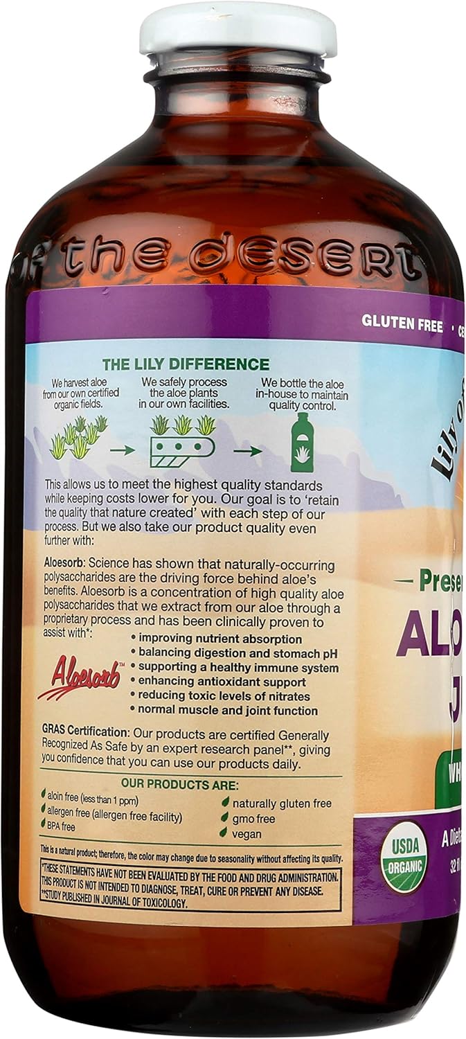 Lily Of The Desert Organic Aloe Vera Juice, Whole Leaf, No Preservatives, 32 Ounces: Health & Personal Care