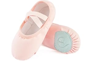 TIEJIAN Ballet Shoes for Girls, Canvas Dance Practice Slippers No-Tie Sole Yoga Gymnastics Shoes(Toddler/Little Kid/Big Kid)