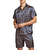 Sanraflic® Men's Satin Pajamas Short Button-Down Pj Set Sleepwear Loungewear