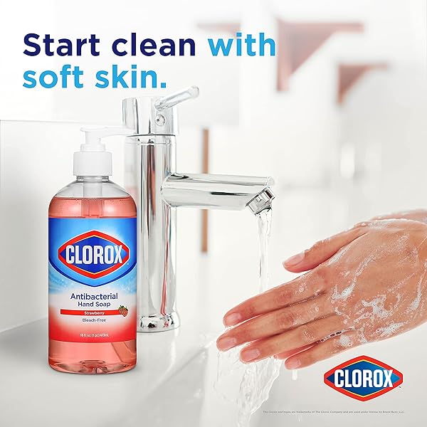 CLOROX LIQUID HAND SOAP PUMP OZ HAND SOAP LIQUID HAND SOAP ELIMINATES GERMS AND BACTERIA SOFT ON HANDS TOUGH ON DIRT, STRAWBERRY, 16 OUNCE – CLOROX HAND SOAP, HAND WASH, SOFT SOAP, FOAM SOAP
