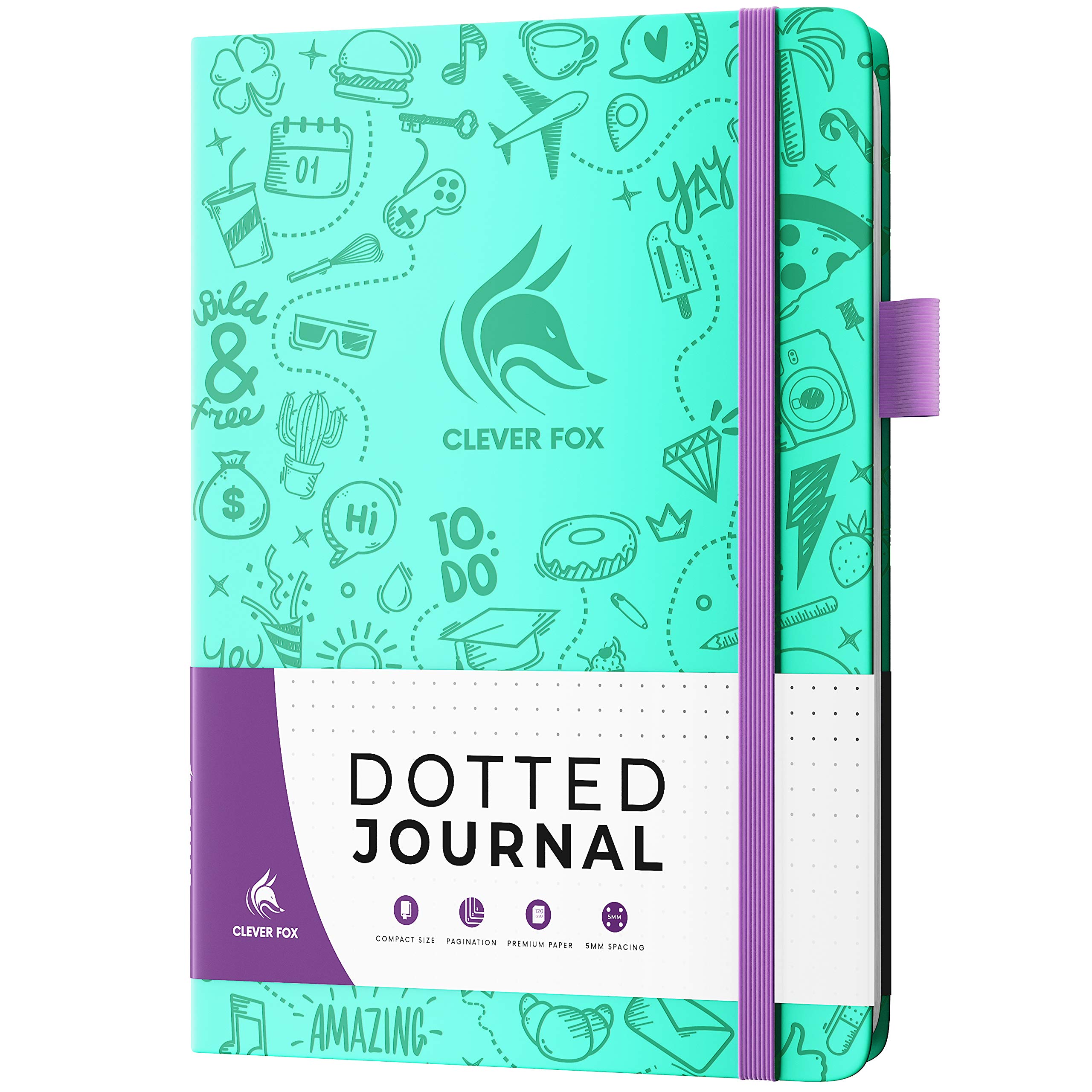 Clever Fox Dotted Journal 2.0 – Compact Planning and Sketching Dot Grid Notebook 120 GSM Thick, No-Bleed Paper – Planner with Pen Loop, Pocket, Ribbons, Stickers – A5 – Light Turquoise