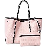 POPUPS Large Neoprene Tote Bag for Women - Everyday Designer Handbag for Travel Work and Beach with Pockets and Zipper Pouch
