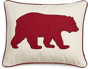 Eddie Bauer | Home Collection | 100% Cotton Twill Signature Bear Design Decorative Pillow, Zipper Closure, Easy Care Machine Washable, 16" x 20", Red