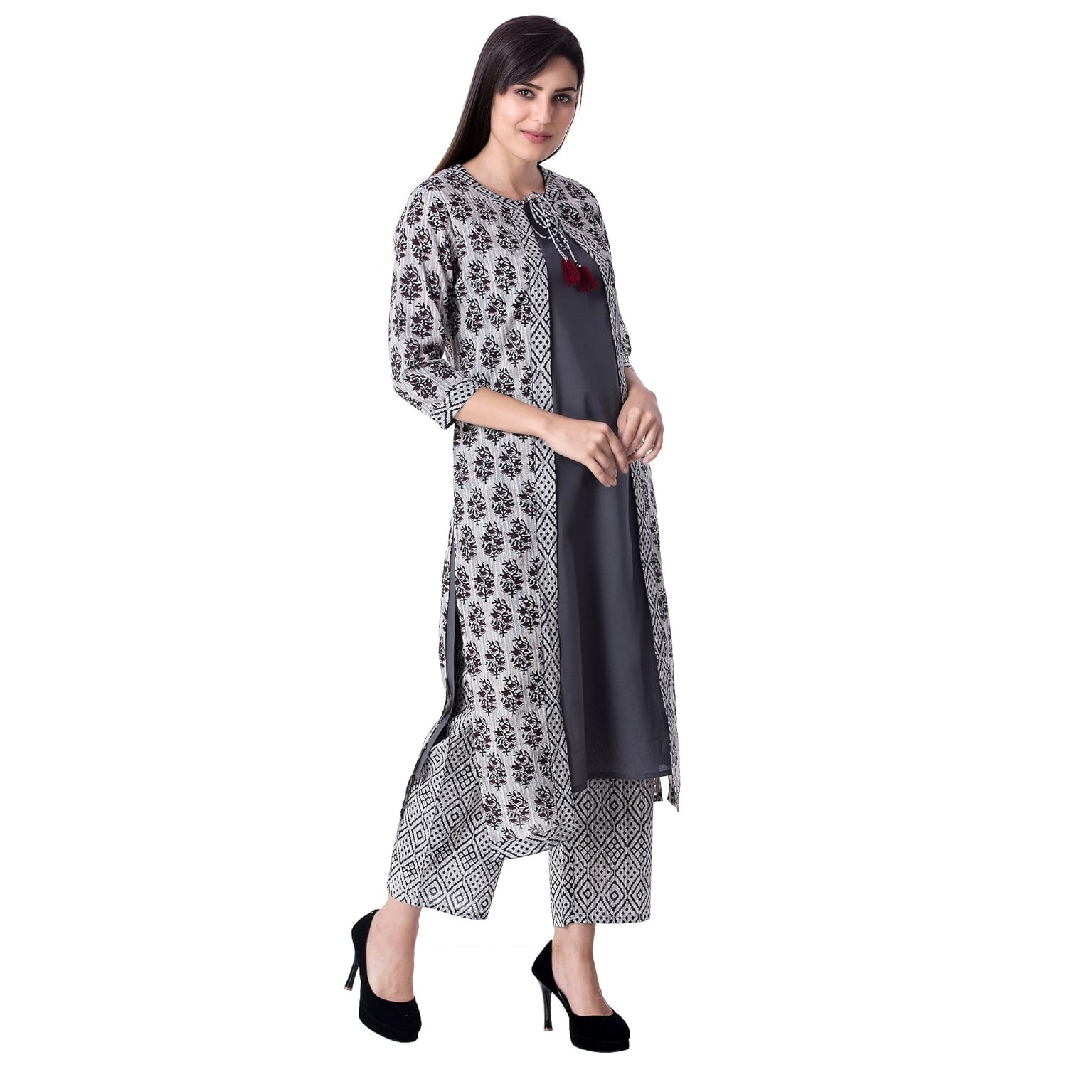 khushal women's cotton printed jacket kurta inner with palazzo pant set