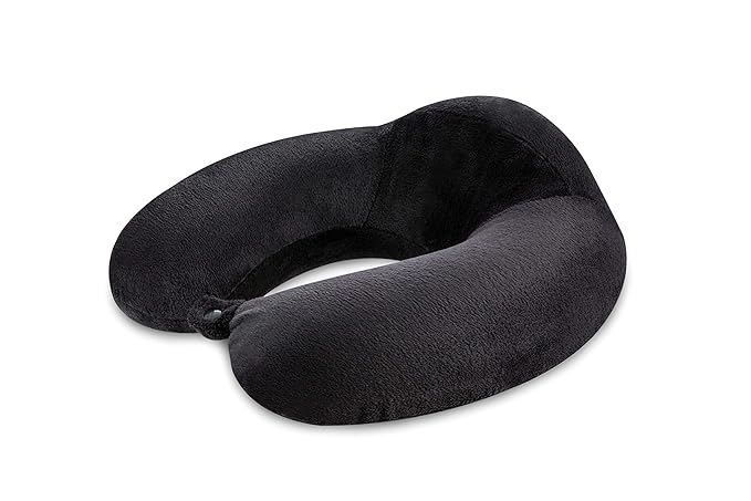 The White Willow Memory Foam Neck Rest Travel Pillow Designed for Extra Neck Support Comes with Soft Velour Fabric for Air Travel,Long Flights, Bus, Train - 12 x 8 x 3, Black