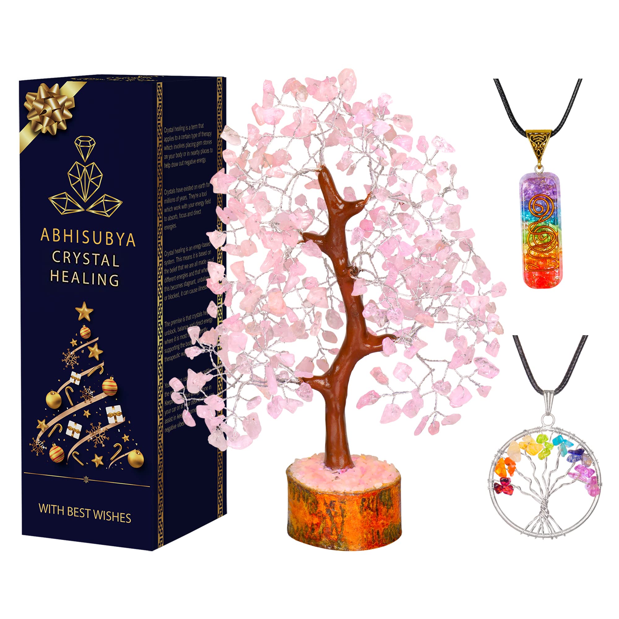 ABHISUBYA Rose Quartz Crystals - Bonsai Tree - Calming Crystal - Home Decor Accessories - Pink Crystal - Healing Crystals - Presents for Women - Spiritual Gifts