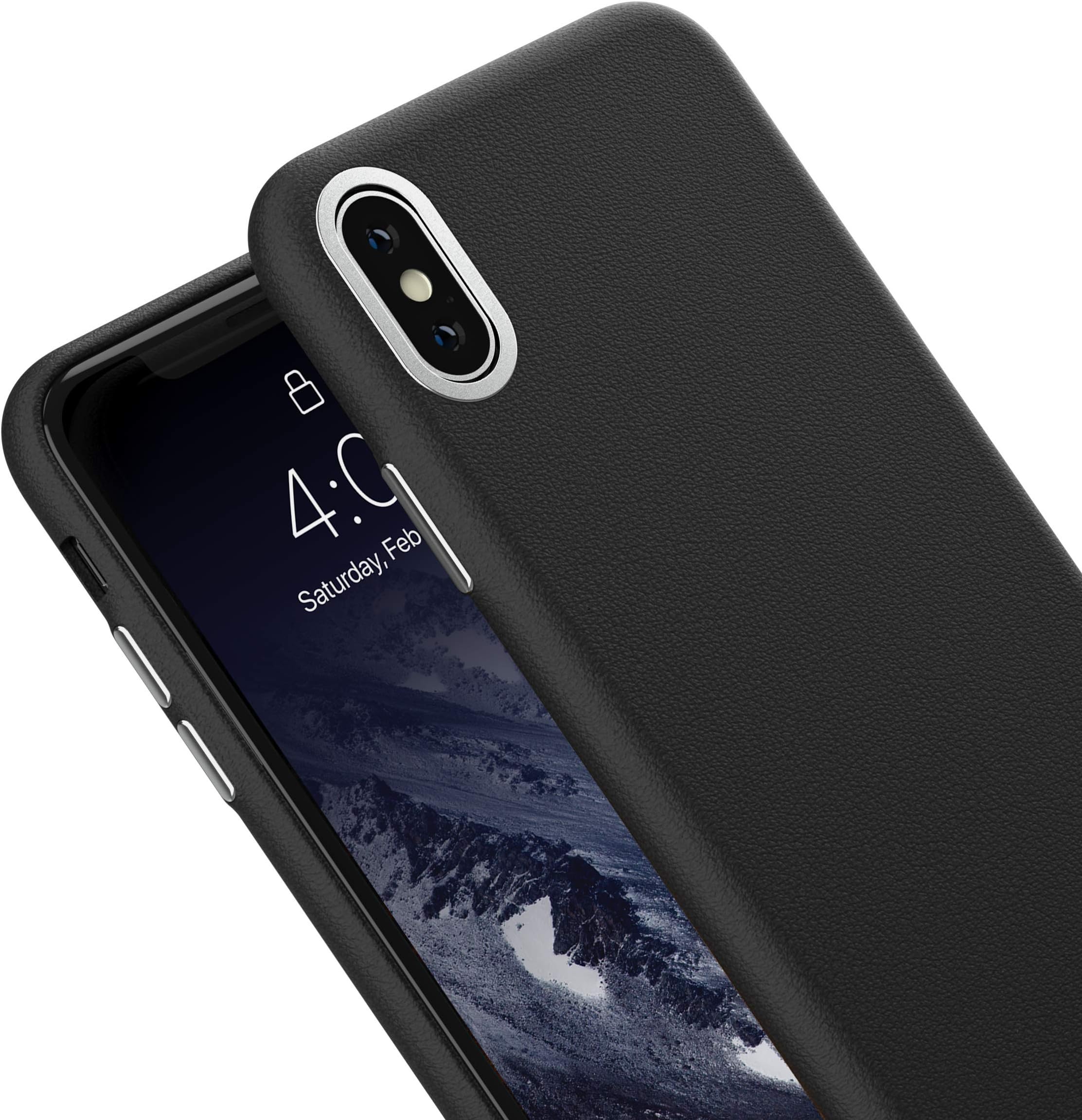 iPhone X, iPhone Xs Leather Protective Drop Proof Case, HITCASE Ferra Premium Handcrafted Full Grain Italian Leather Protective Drop Resistant Case for Apple iPhone X/Xs (Black)