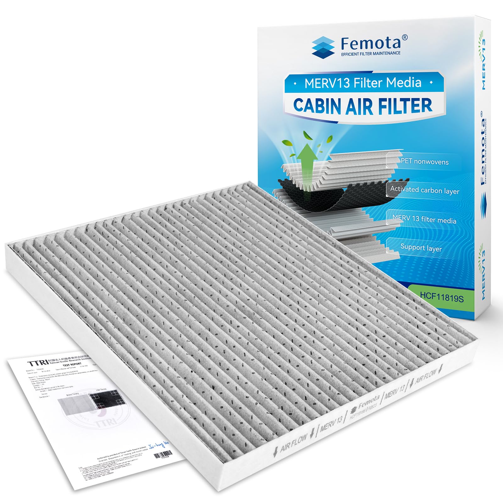 Photo 1 of Femota Certified MERV 13 Cabin Air Filter with Activated Carbon, CF11819(CP819) for Hyundai Sonata,Azera, Kia Cadenza,Optima,Sedona, GMC Terrain, Chevy Equinox