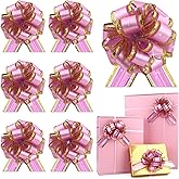 6 Pcs Pink Gift Bow Ribbon Pull Bows for Gift Basket Warpping Christmas Party Birthday Wedding Wrap Ribbon Organza Bow for Present Boxes Flower Valentine's Day (Pink-DD)