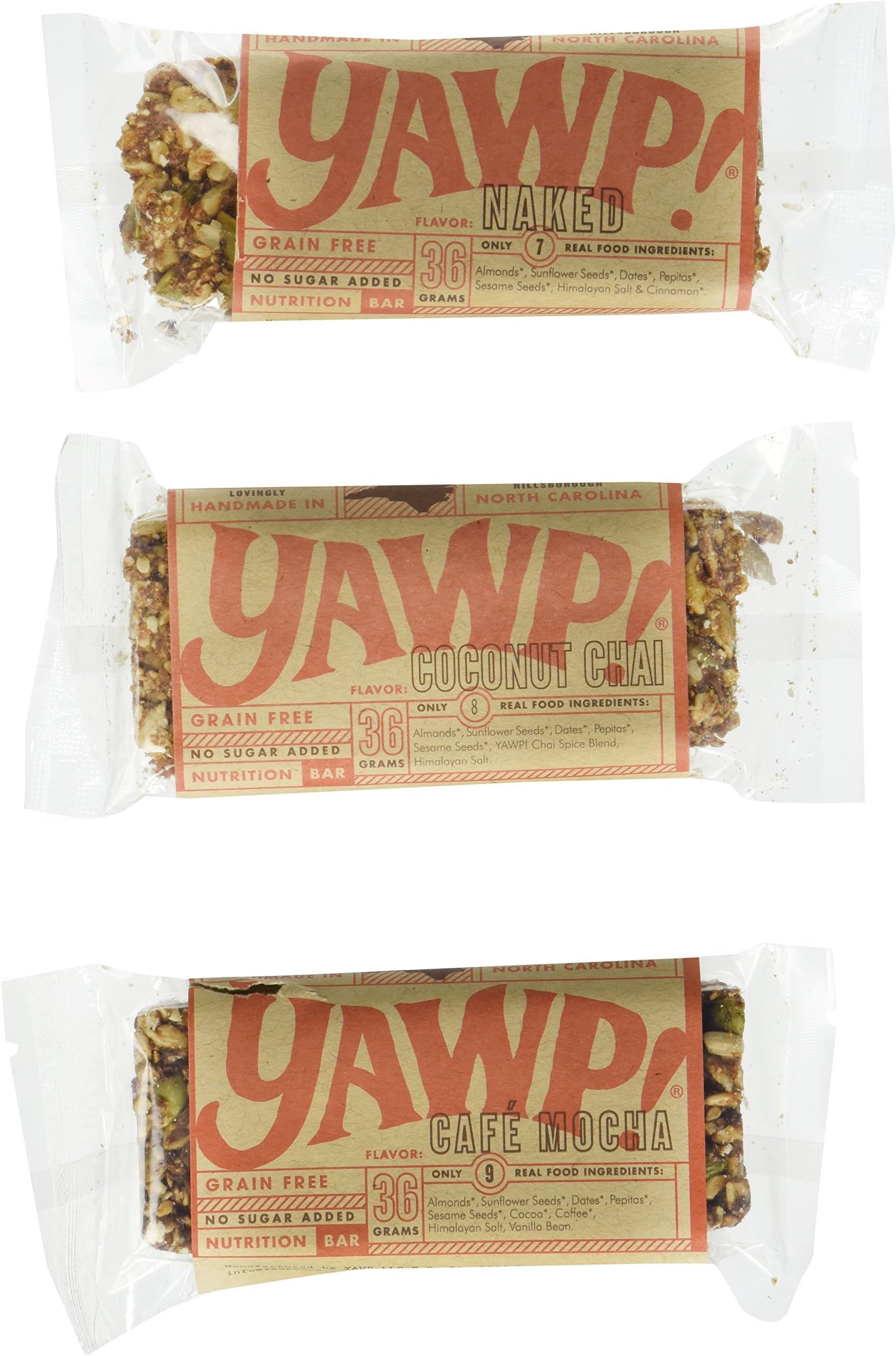 Yawp Bar Sampler- Cafe Mocha, Naked and Coconut Chai (3 Bars)