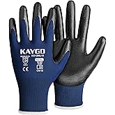 KAYGO Work Gloves Nitrile Coated, 12 Pairs KG12N，Seamless Knit, Protective Safety Work Gloves with Good Grip for General Work,Blue, XL
