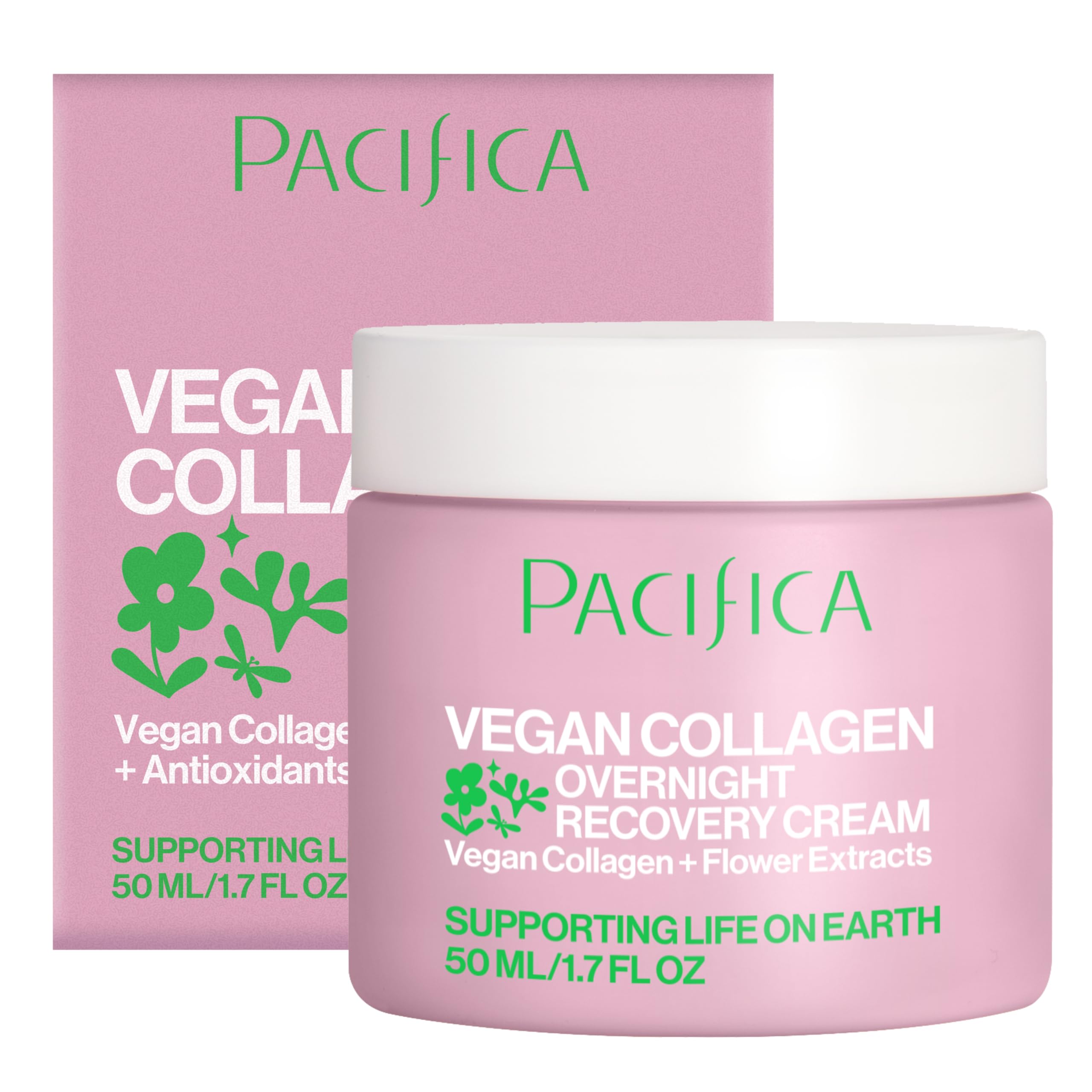 PACIFICA Vegan Collagen Overnight Recovery Cream for Unisex 1.7 oz Cream, WHITE