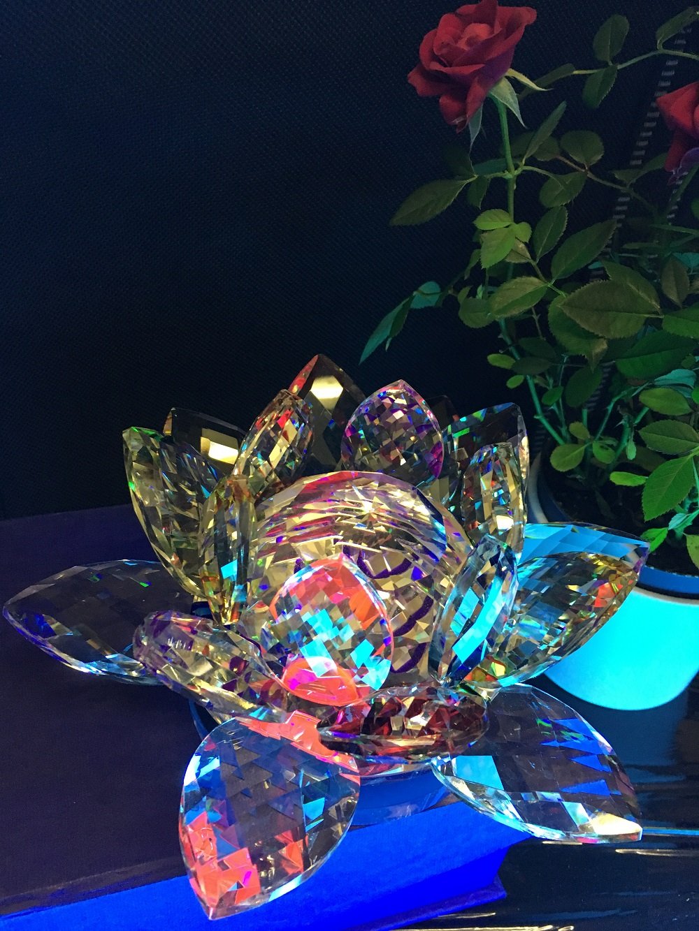 EXTRA LARGE BIG CRYSTAL LOTUS FLOWER ORNAMENT WITH GIFT BOX CRYSTOCRAFT VARIOUS COLOUR (Multi)