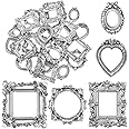 Vintage Resin Picture Frame Antique Photo Resin Frame Mini Resin Jewelry Display Frame Photography Photo Frame DIY Small Photo Frame for Manicure Photo Home Decoration (Silver, 25 Pieces)