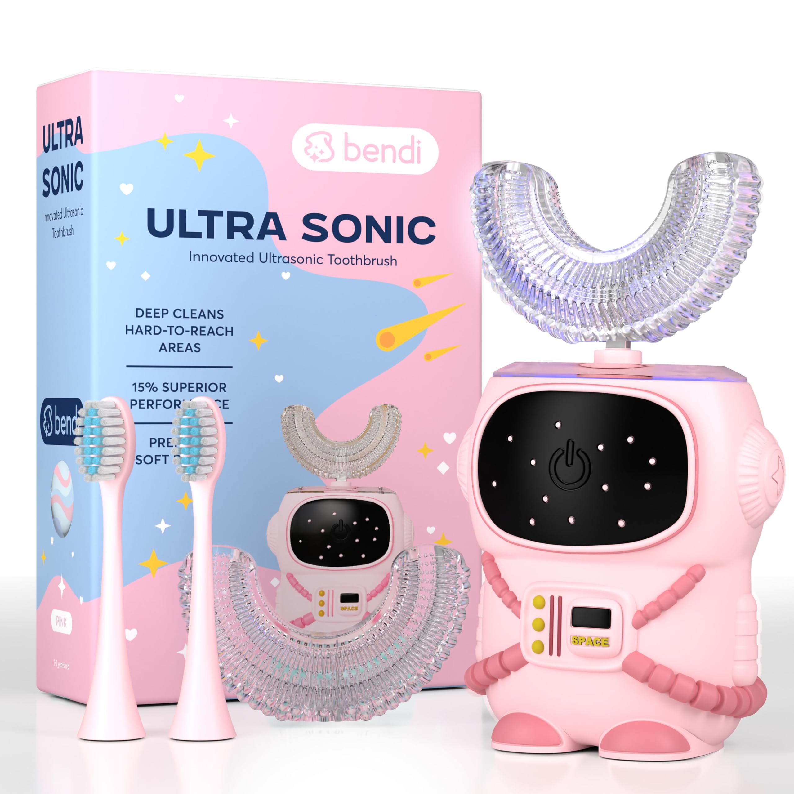Photo 1 of Sensory 360 Round U-Shaped Astronaut Design Mouthguard Electric Toothbrush for Kids Ages 2-7 - Automatic Memory Function - 5 Modes Toothbrush with Multiple Heads – Kids Travel Essentials (Pink) missing mouthpiece