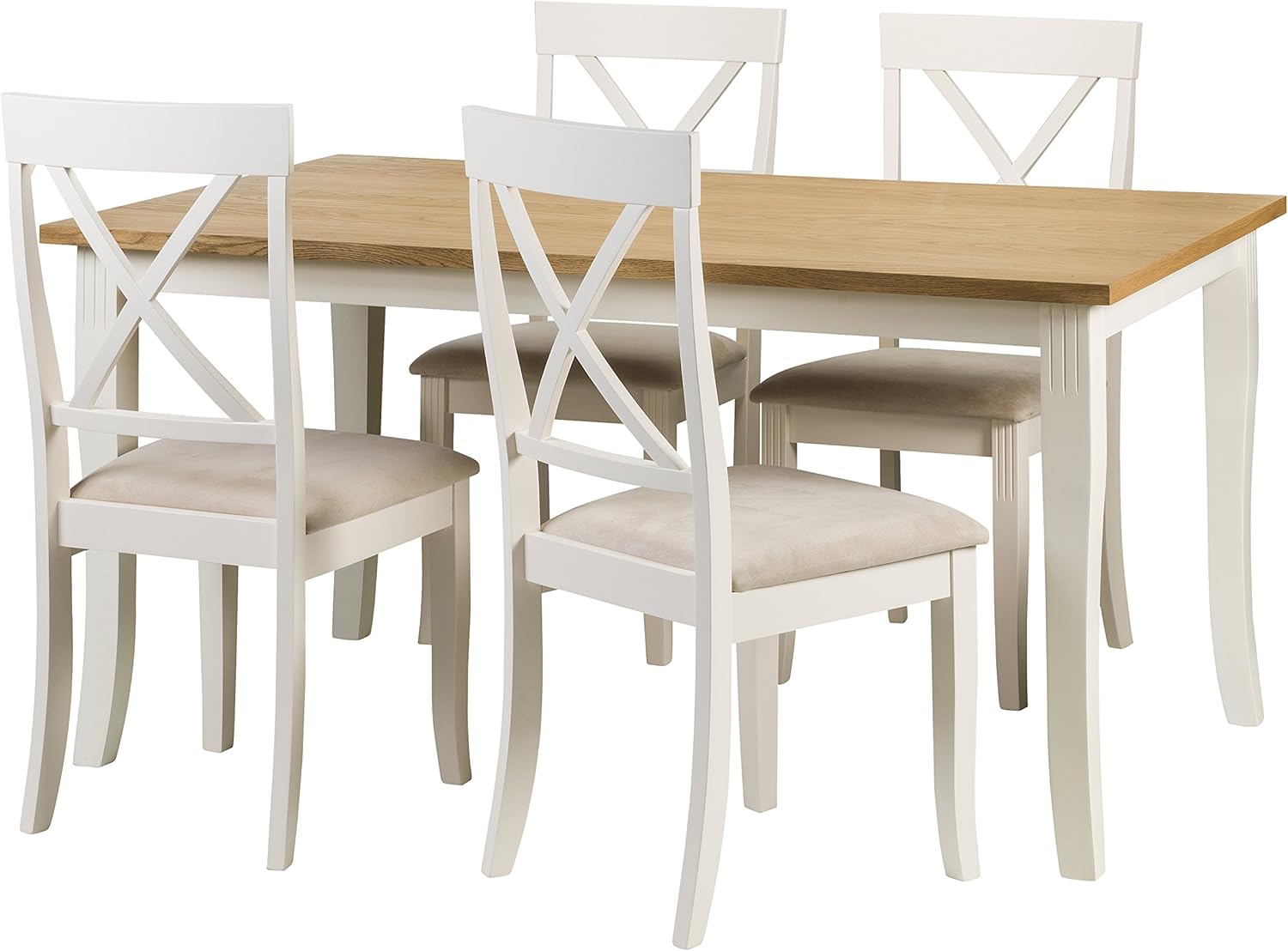 Julian Bowen Davenport Dining Table & 4 Chairs, Ivory/Light Oak Amazon