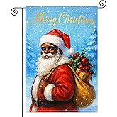 HOMETITUTE Merry Christmas Santa Garden Flag Double Sided 12x18 Inch Burlap Winter Garden Flag Santa with Gifts Seasonal Banner for Indoor and Outdoor Decoration Yard Lawn Decor