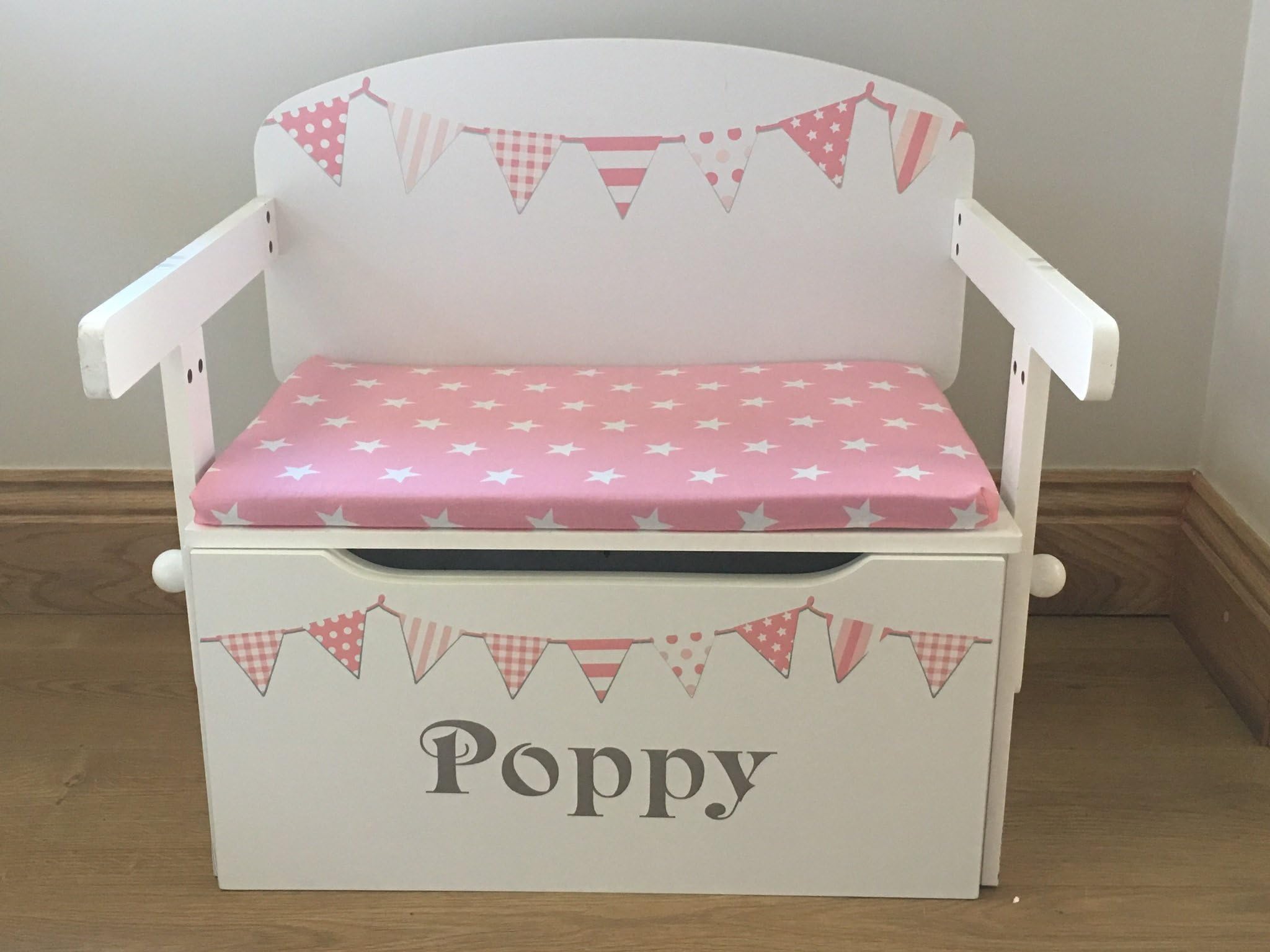 Toy Box Seat Cushion ONLY handmade (co-ordinates with Toy Box/Desk) See other listings (Pink/white stars, Fabric)