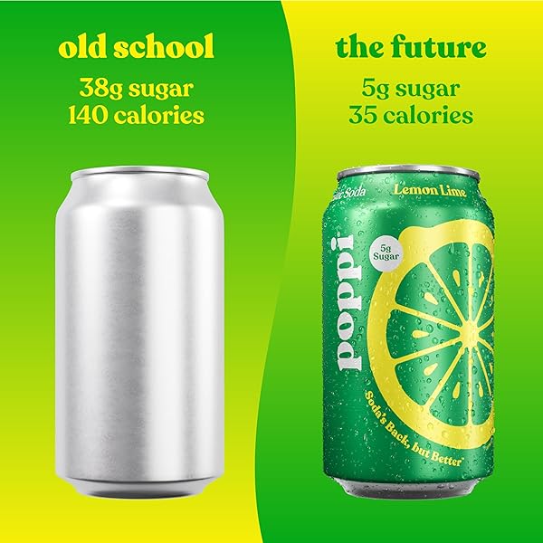 POPPI SPARKLING PREBIOTIC SODA BEVERAGE WITH APPLE CIDER VINEGAR, SELTZER WATER AND FRUIT JUICE, LEMON LIME FLAVOR, 12 FL OZ, 1 COUNT, PACKAGING MAY VARY