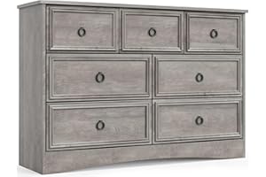LGHM Modern 7 Drawer Dresser, Dressers for Bedroom, Chest of Drawers Closet Organizers and Storage Clothes - Easy Pulls Handle, Textured Borders Living Room, Hallway, Gray