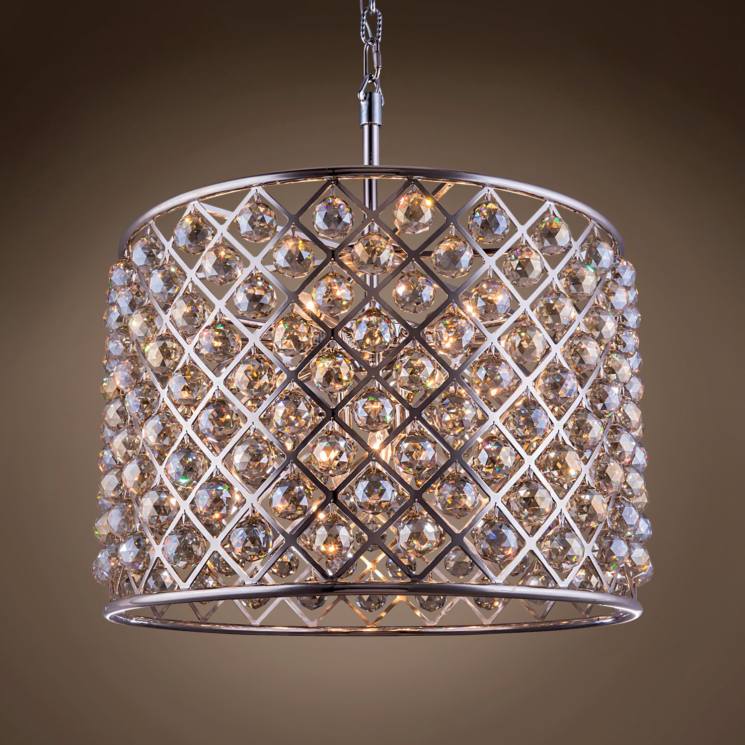 Crystal Grid 8 Light 27 5 Polished Nickel Golden Teak Crystal